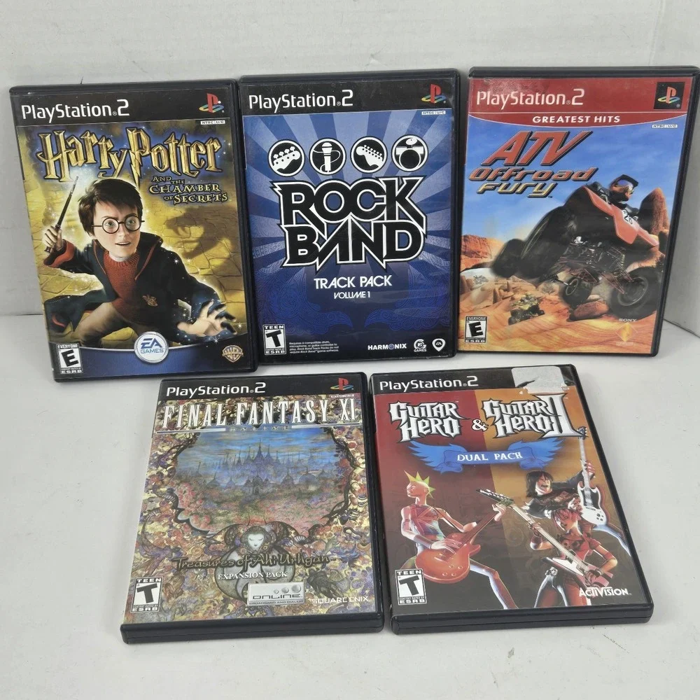 5 Sony PlayStation 2 Games: ATV Harry Potter Final Fantasy Rock Band Guitar Hero
